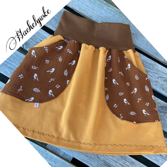 Rock aus leichtem Sweat mit Musselintaschen / Rock caramel braun mit Taschen / Damenrock