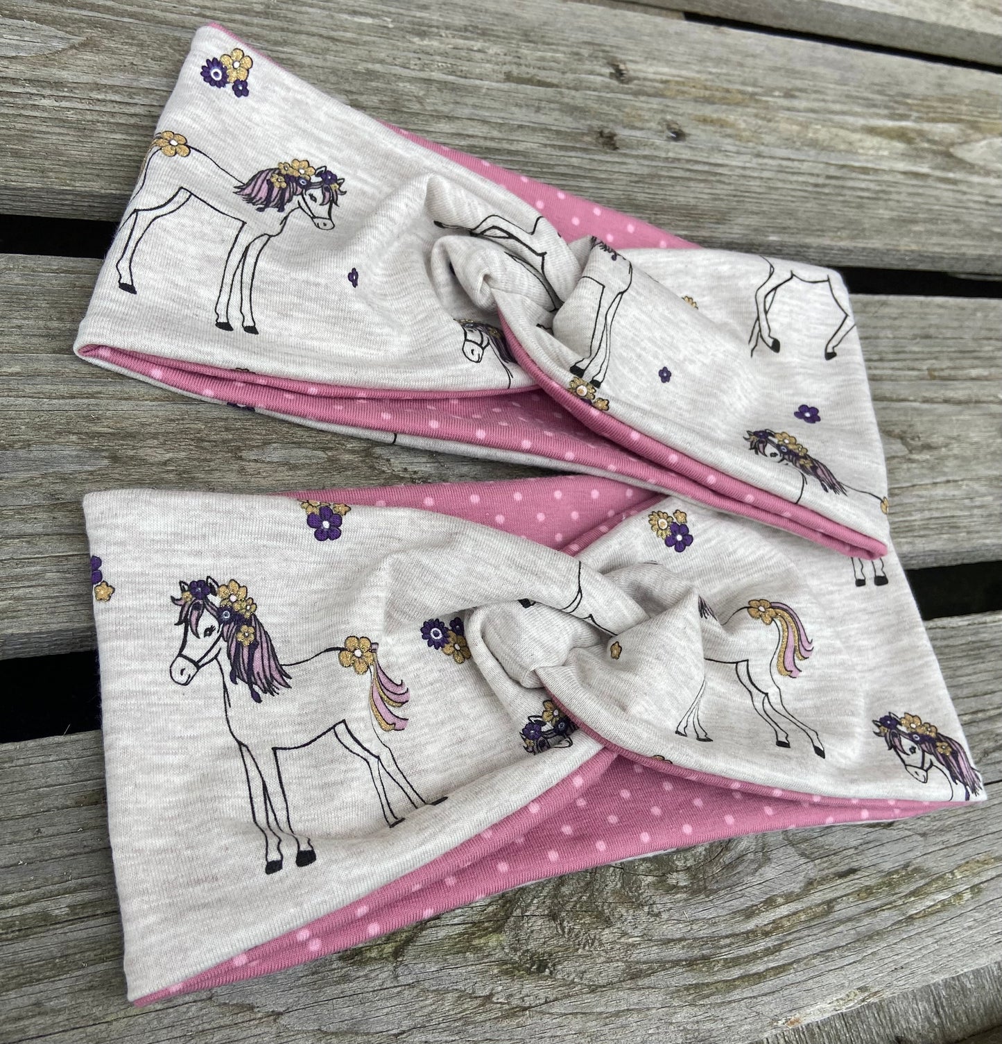 Mädchen KnotenStirnband Haarband haedband Pferd Einhorn beige sand