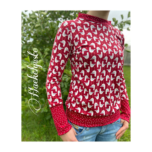 Shirt Damen, kleine Möwe, Bio Jersey, Shirt rot Punkte, Langarmshirt retro
