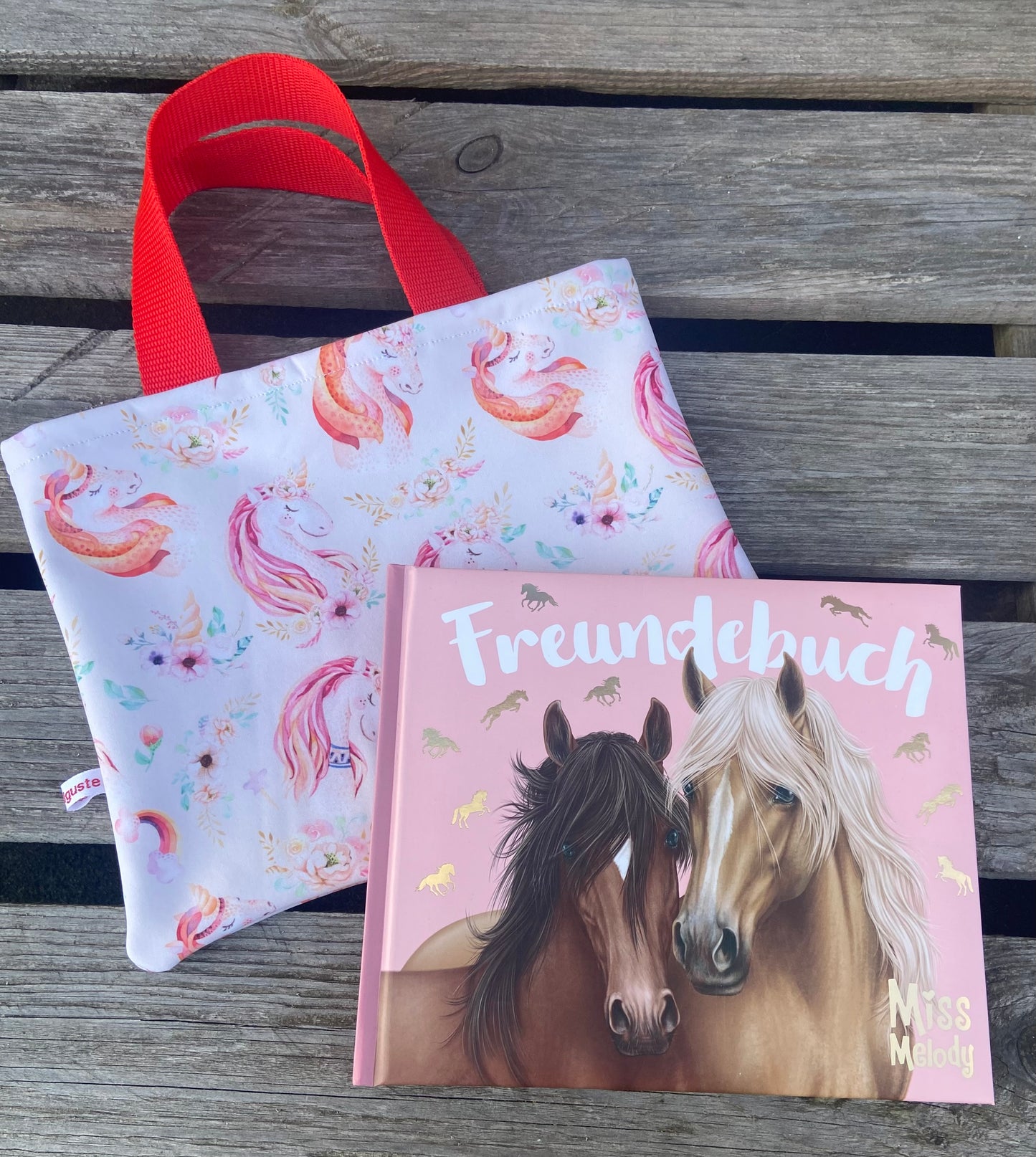 Freundebuch Einhorn Set Tasche , Geschenk Mädchen, Buch Erinnerungen , Kita Freunde , Kindergartenalbum