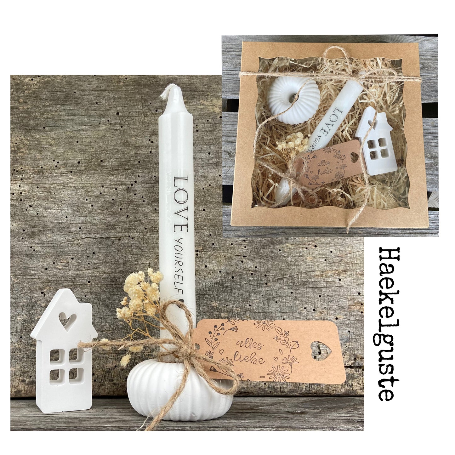 Geschenkset Love Yourself Kerze + Kerzenhalter Kerzenständer Geschenk Stabkerze Muttertag Valentinstag