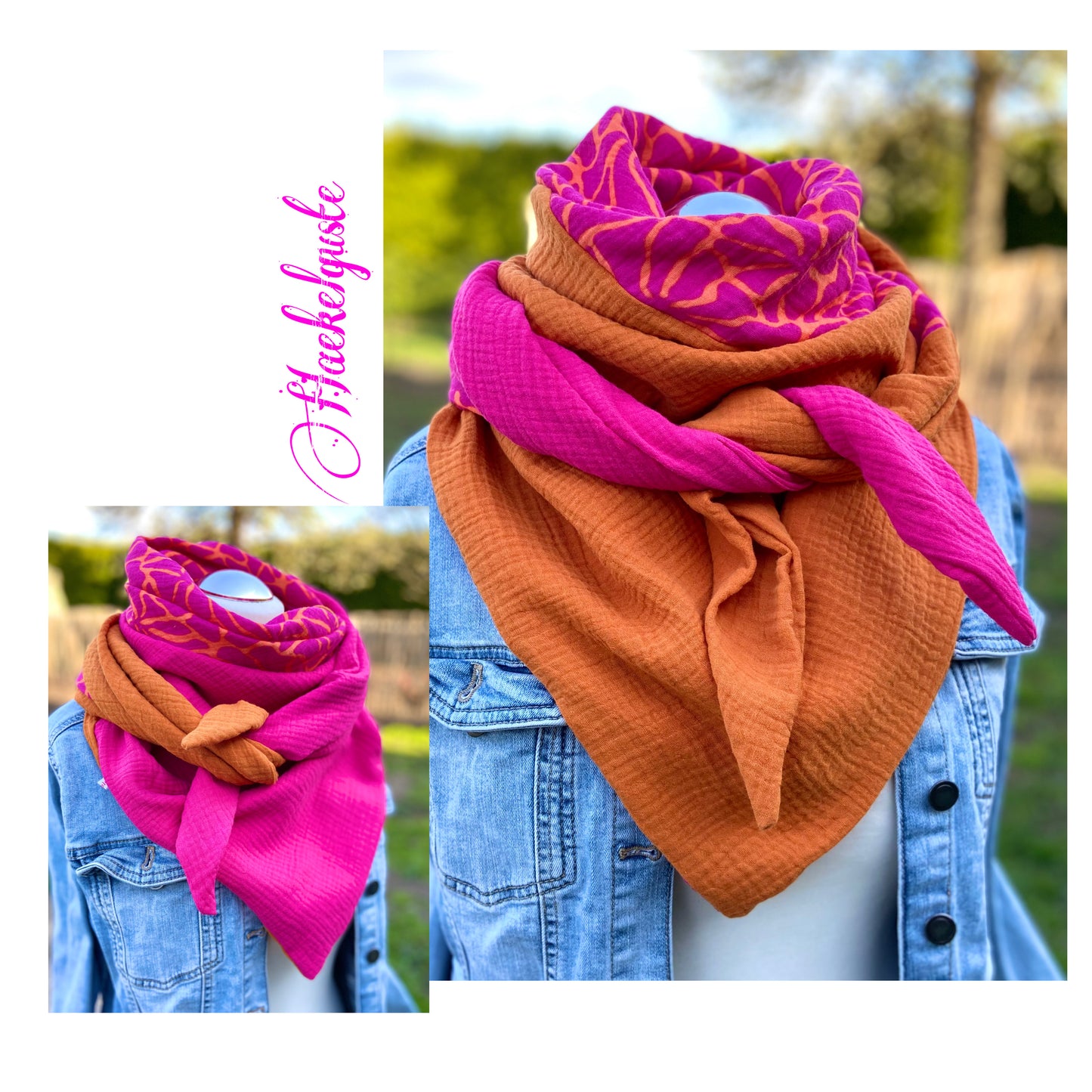 XXl Musselintuch großes Dreieckstuch, Damen Schal, orange , pink , neon, Streifen , Blockstreifen Musselintücher, Stilltuch , Strandlaken