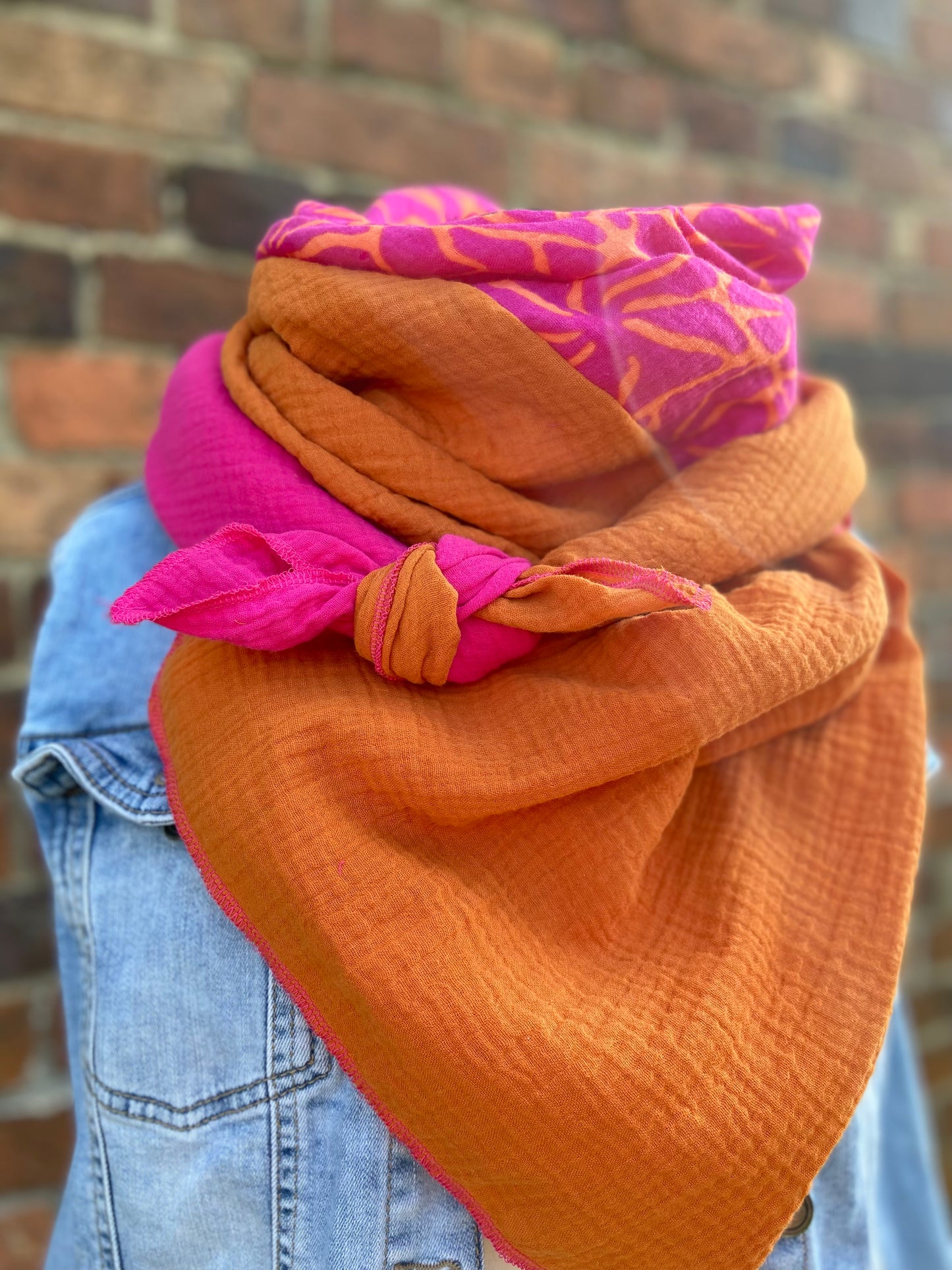 XXl Musselintuch großes Dreieckstuch, Damen Schal, orange , pink , neon, Streifen , Blockstreifen Musselintücher, Stilltuch , Strandlaken