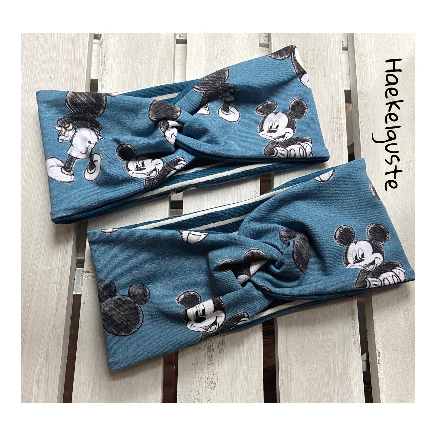 Minnie Maus Stirnband , Haarband , Turban Damen Mädchen Knotenstirnband blau gestreift