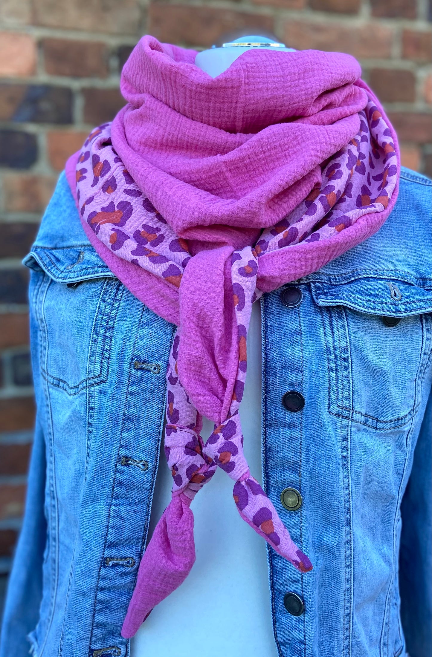 XXL Musselin Wende - Dreieckstuch Musselin leopardenprint pink neon rosa großes Tuch Damen Musselintuch Geschenk