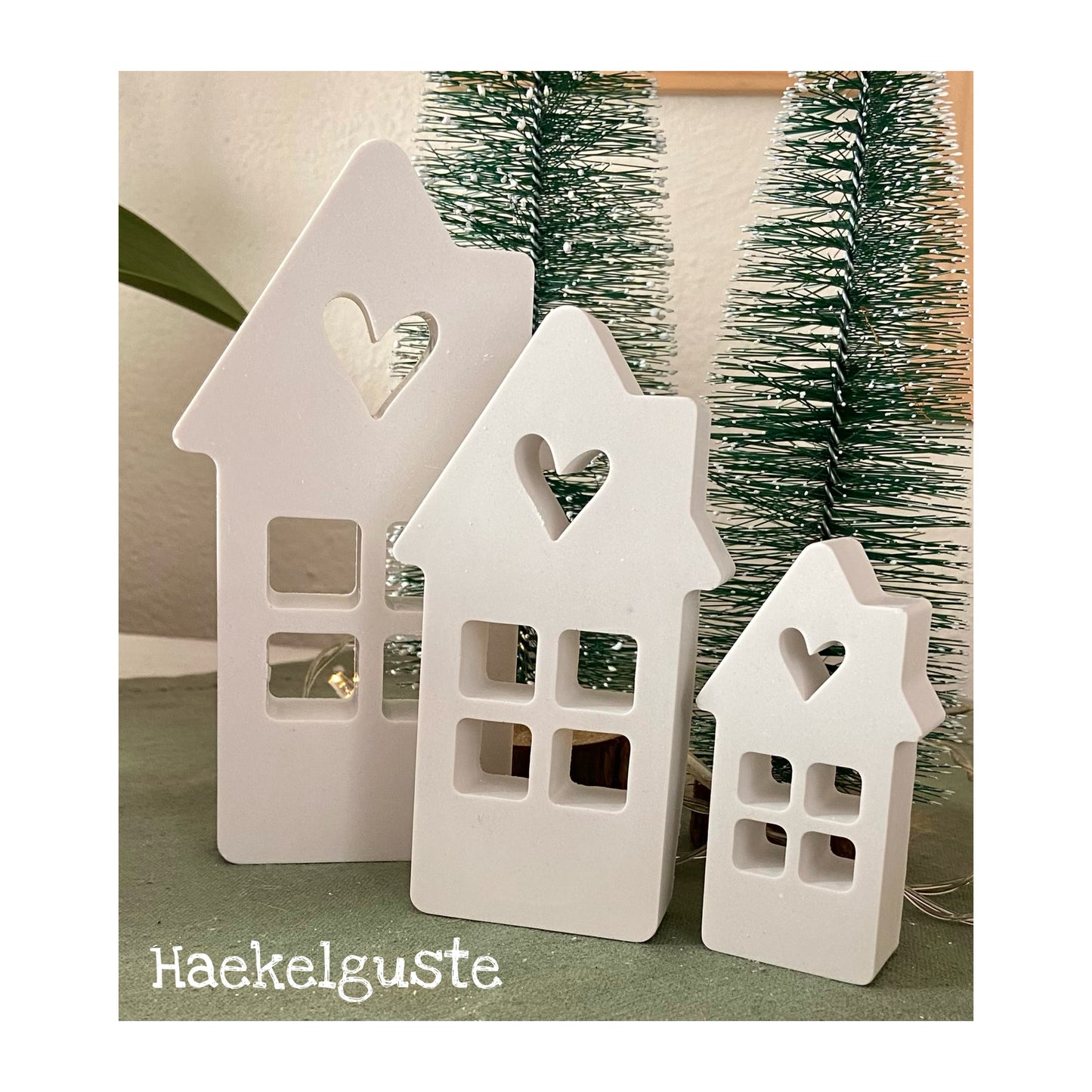 Herz Häuser Set weiß Deko Landhaus Shabby Hochzeit Tischdeko Geburtstag Geschenk Häuser Lichterhäuser Hygge Scandi Haus