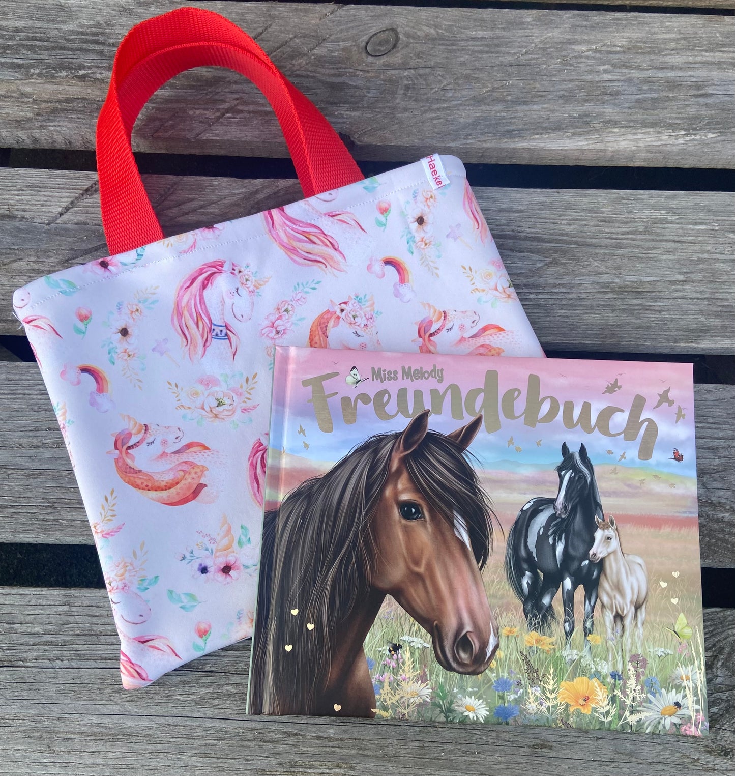 Freundebuch Einhorn Set Tasche , Geschenk Mädchen, Buch Erinnerungen , Kita Freunde , Kindergartenalbum