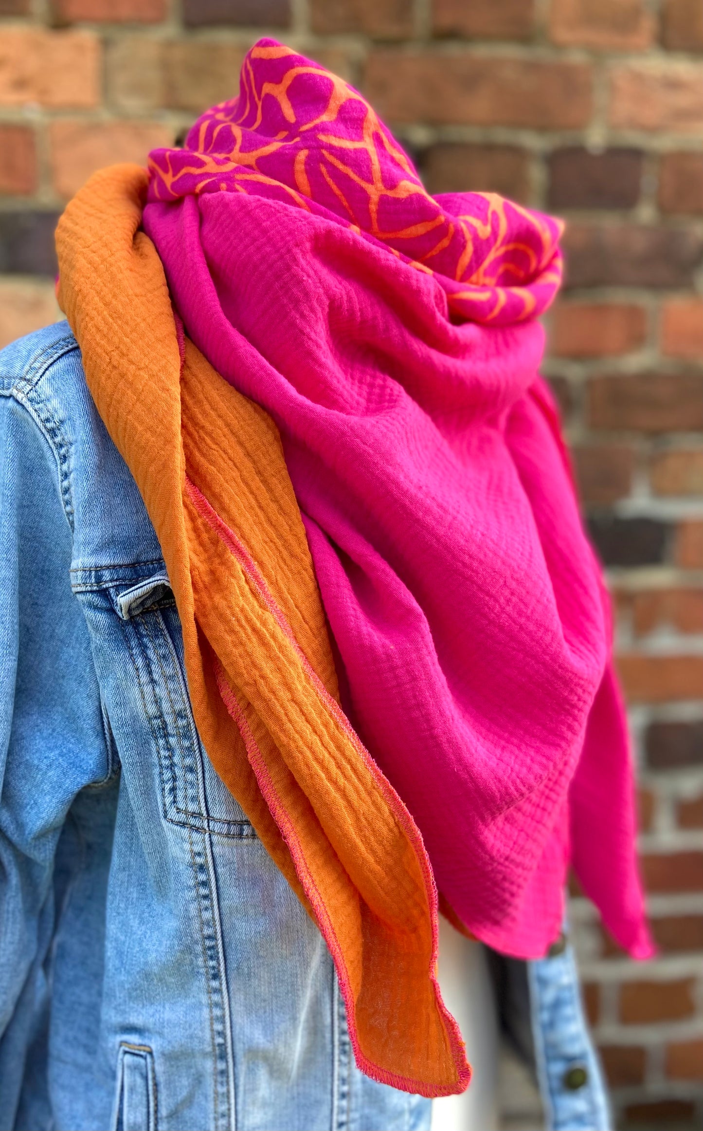 XXl Musselintuch großes Dreieckstuch, Damen Schal, orange , pink , neon, Streifen , Blockstreifen Musselintücher, Stilltuch , Strandlaken