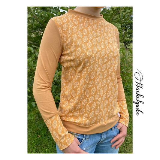 Langarmshirt Bio Jersey Blätter Retro Shirt, Maisgelb , senfgelb , okker , gelb