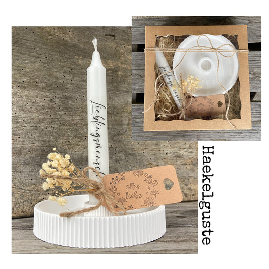 Geschenkset Lieblingsmensch Kerze + Kerzenhalter Kerzenständer Geschenk Stabkerze Muttertag Valentinstag