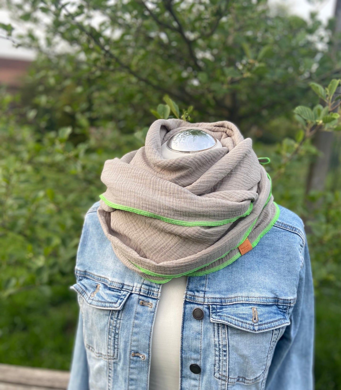 Musselintuch,  großes Dreieckstuch, Damen Schal, sand beige , neon grün, Musselintücher, Cupple