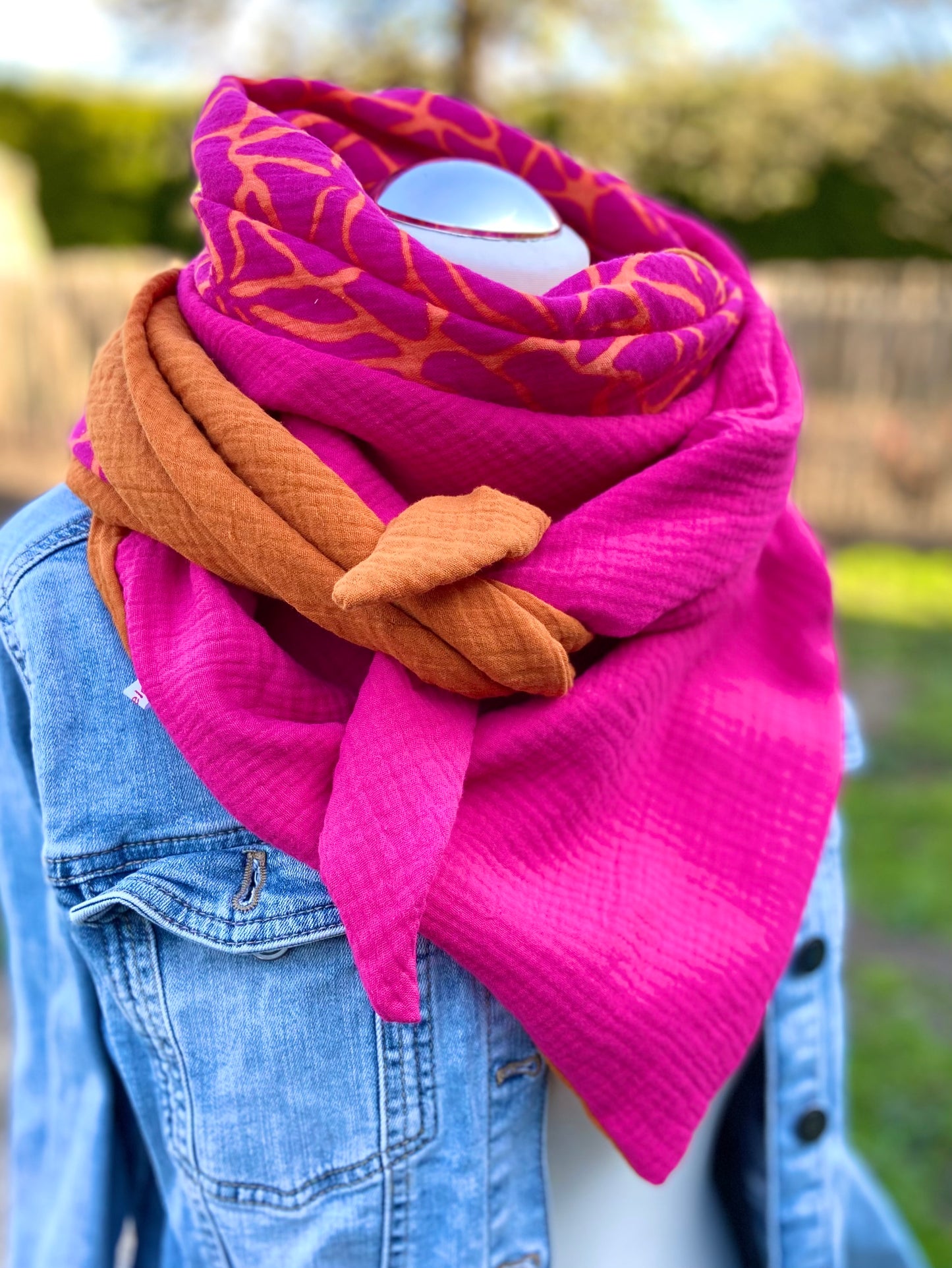 XXl Musselintuch großes Dreieckstuch, Damen Schal, orange , pink , neon, Streifen , Blockstreifen Musselintücher, Stilltuch , Strandlaken