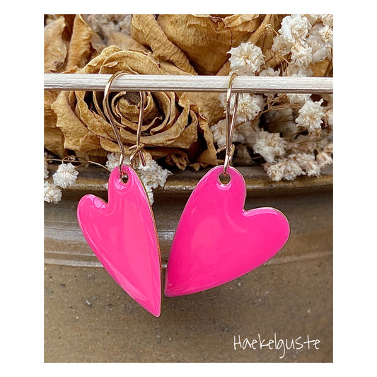 von Herzen Emaille Ohrhänger Plättchen  Ohrringe pink