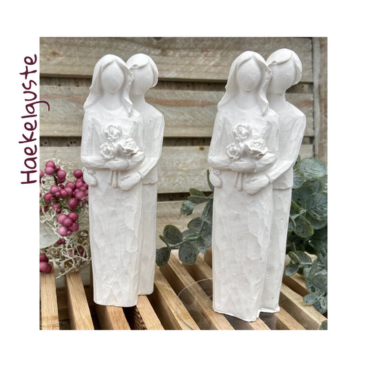 Tortenfigur Brautpaar, weiß Deko Hochzeitspaar, Figur Hochzeitstorte, Landhaus Shabby Hochzeit Tischdeko Geschenk schlicht minimalistisch