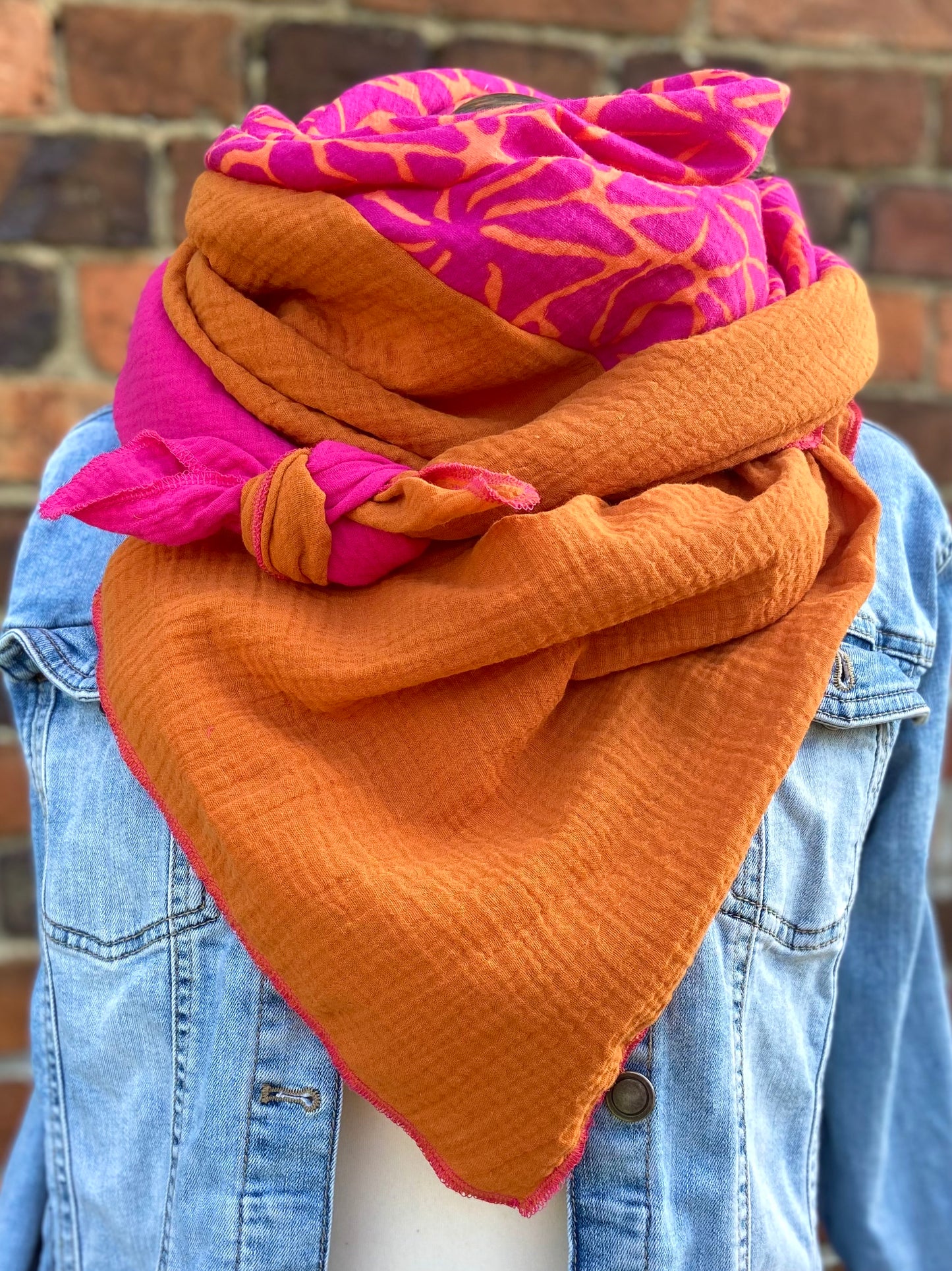 XXl Musselintuch großes Dreieckstuch, Damen Schal, orange , pink , neon, Streifen , Blockstreifen Musselintücher, Stilltuch , Strandlaken