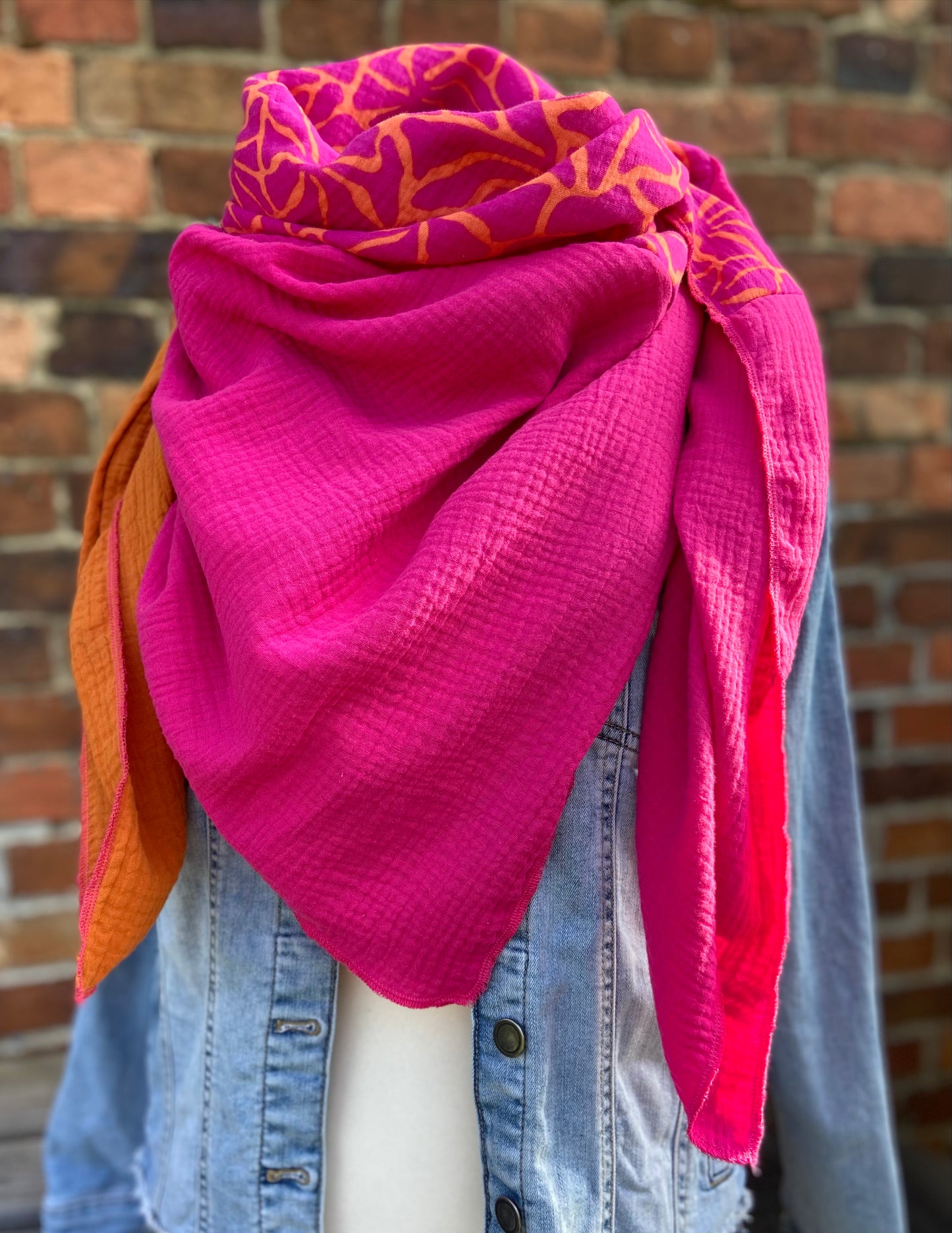 XXl Musselintuch großes Dreieckstuch, Damen Schal, orange , pink , neon, Streifen , Blockstreifen Musselintücher, Stilltuch , Strandlaken