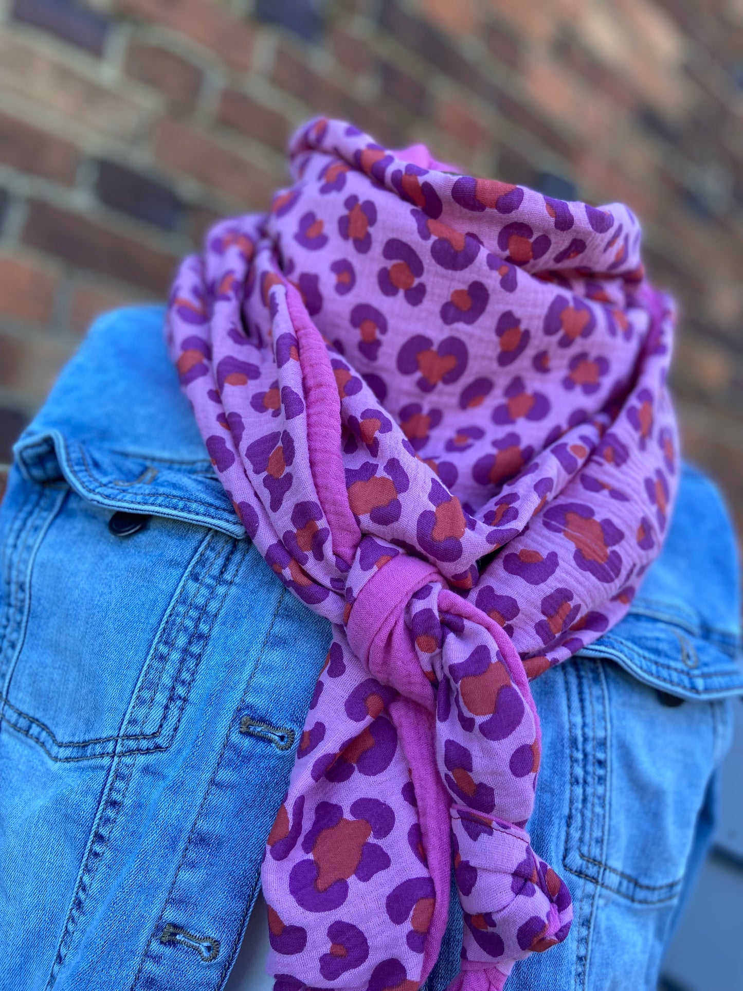 XXL Musselin Wende - Dreieckstuch Musselin leopardenprint pink neon rosa großes Tuch Damen Musselintuch Geschenk