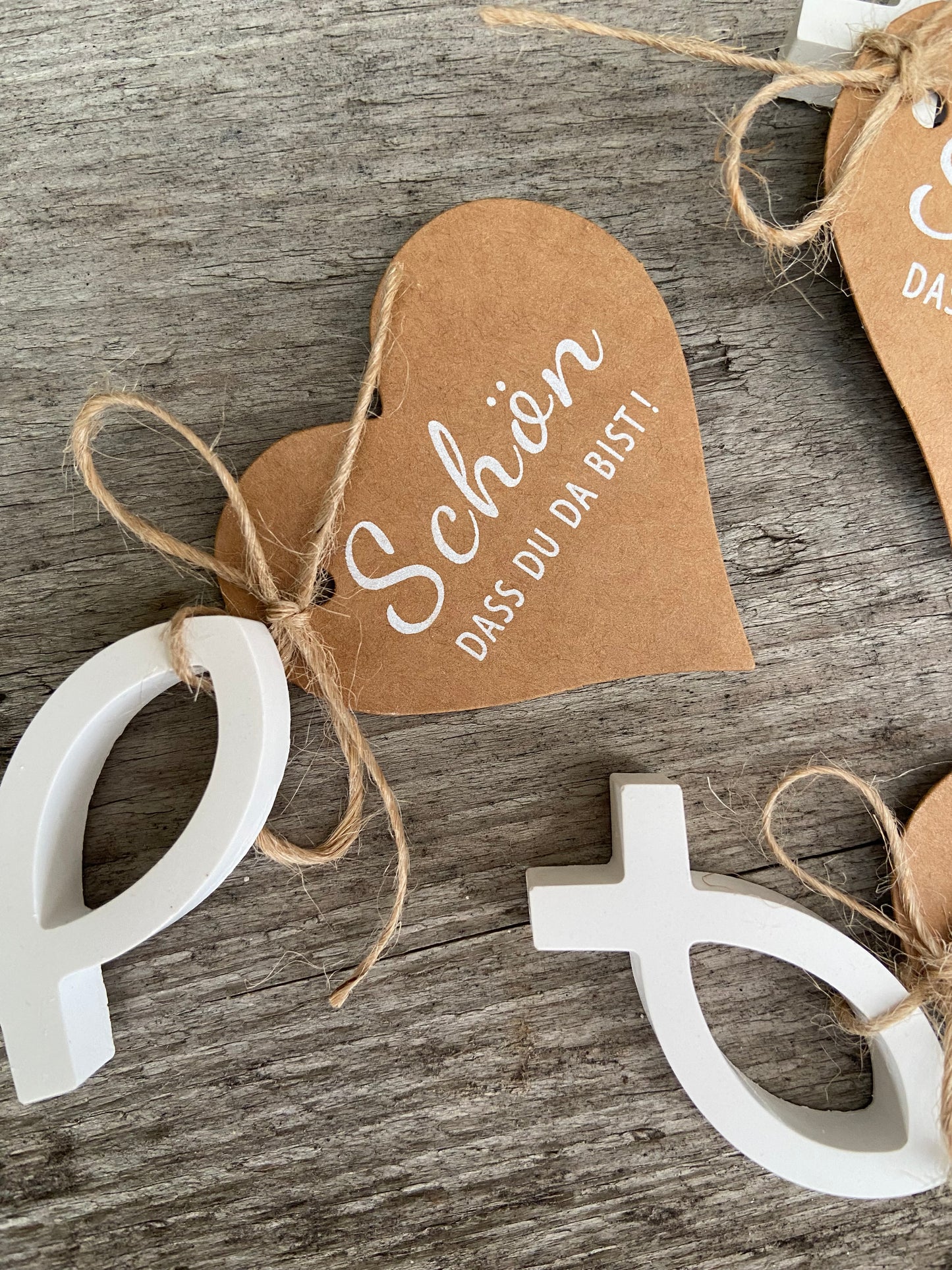 Platzkarten, Tischdeko, Tischkarten, Deko Landhaus, Shabby Hochzeit Taufe Konfirmation Schön das du da bist