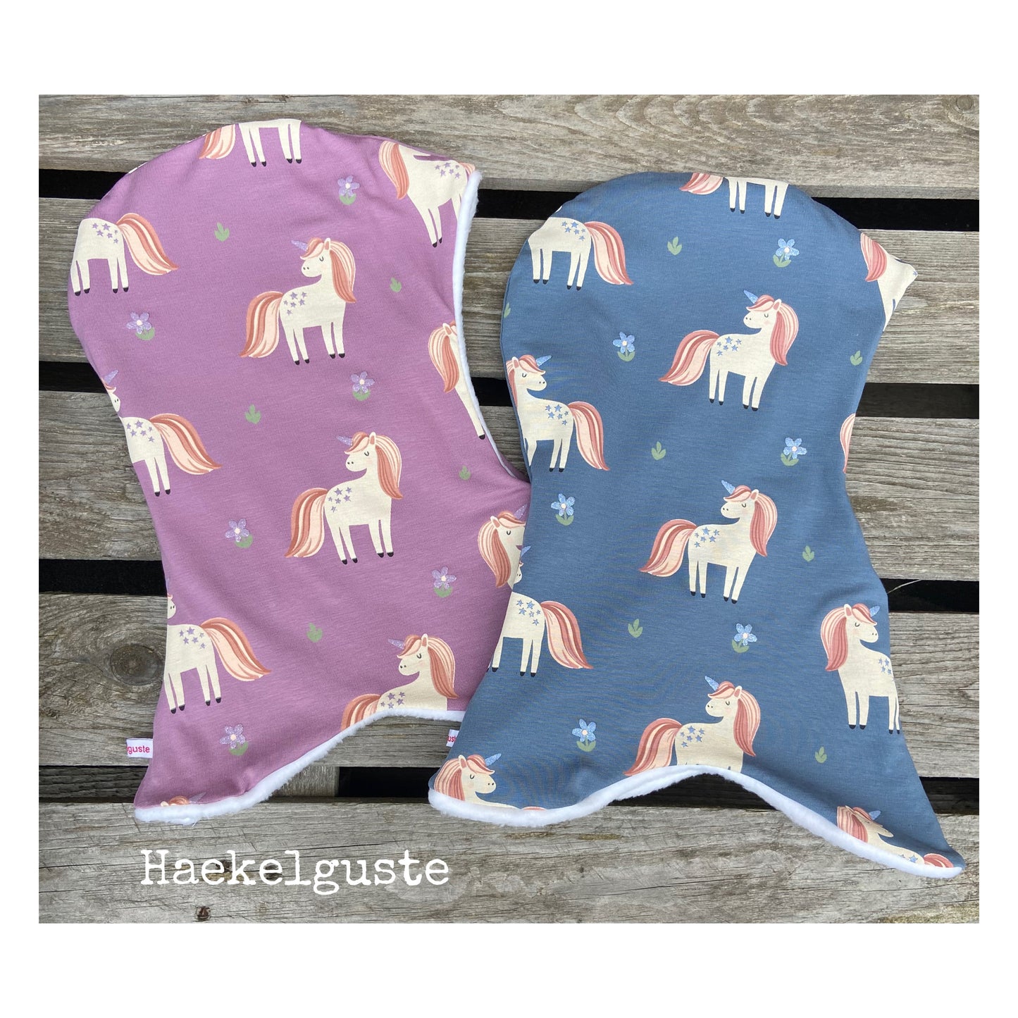 Schlupfmütze Einhorn  Jersey o.  Fleece Ohrenmütze Mädchen blau Schalmütze Zipfelmütze Pony Pferd