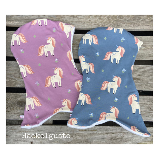 Schlupfmütze Einhorn  Jersey o.  Fleece Ohrenmütze Mädchen blau Schalmütze Zipfelmütze Pony Pferd