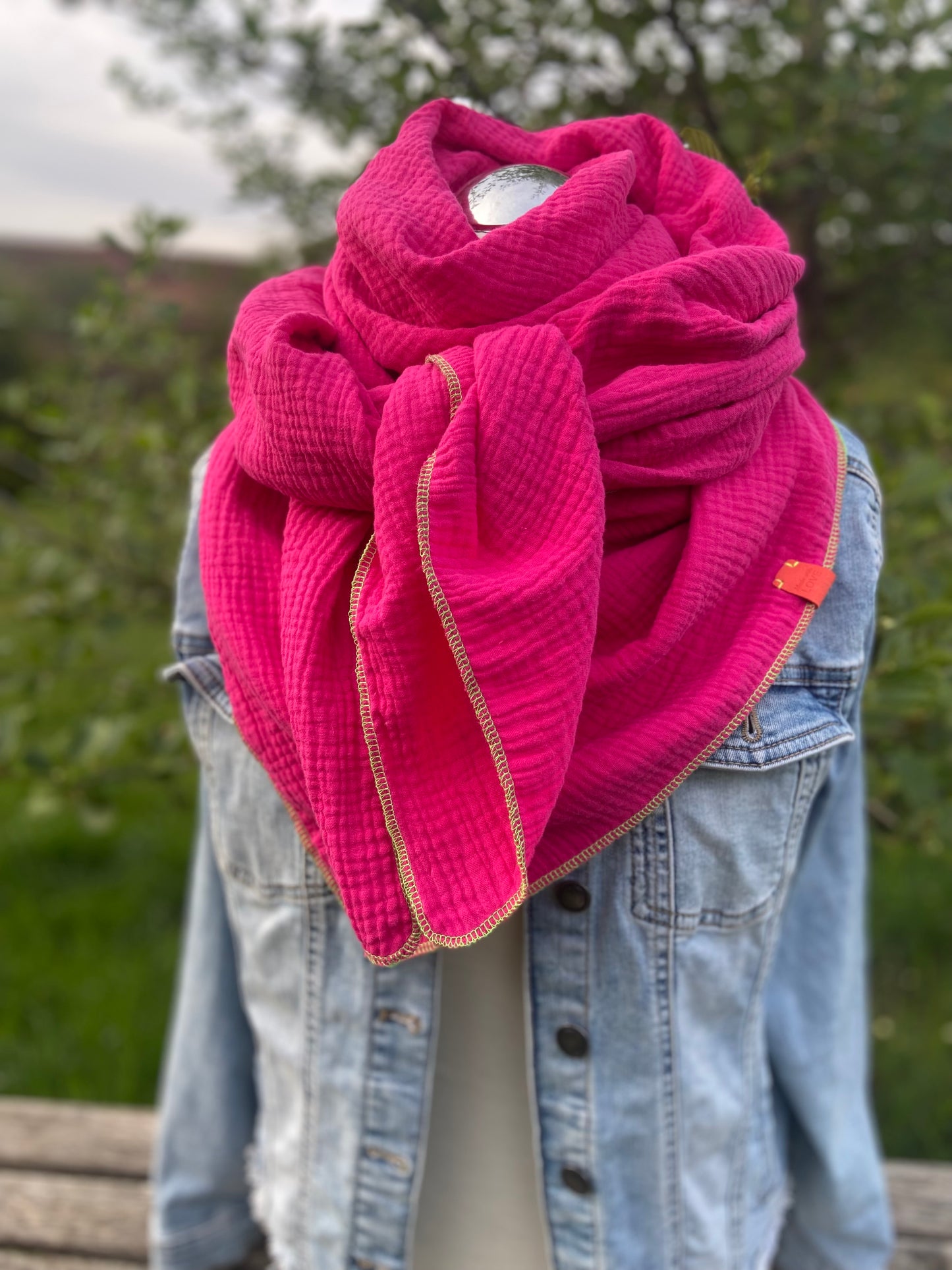 Musselintuch,  großes Dreieckstuch, Damen Schal, neon Pink, Pfefferminz, grün, Musselintücher, Cupple