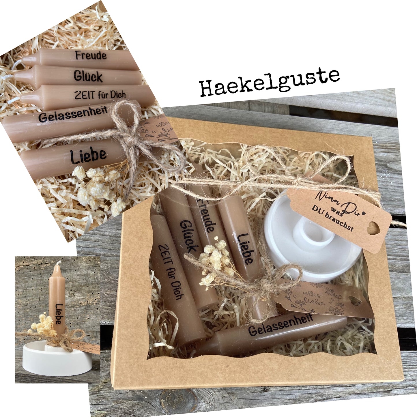 Kästchen Nimm dir was du brauchst Geschenkset Kerzen beste Freundin Frau Geburtstag Kerzenständer Stabkerzen  Herzensmensch Valentinstag