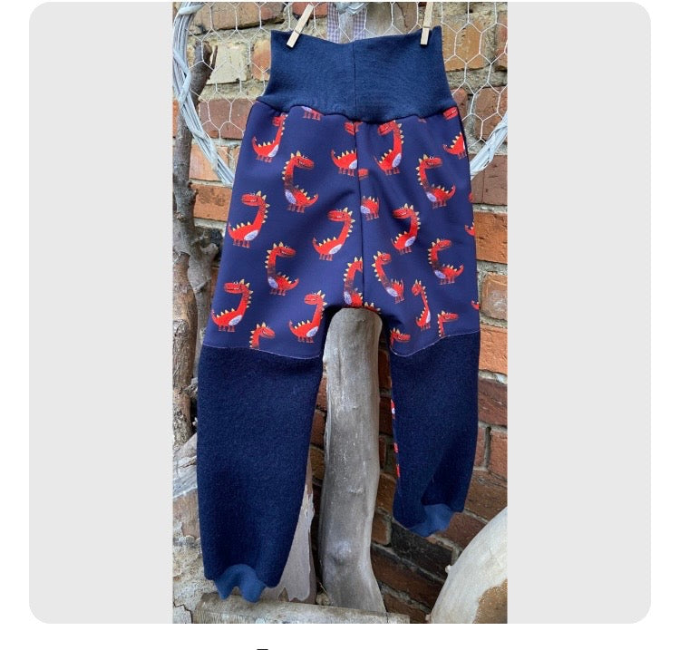 Wollwalk Hose mit Besatz Knie Po aus Softshell Überhose Outdoor Pants gefütterte Hose unisex Waldkindergarten warme Hose