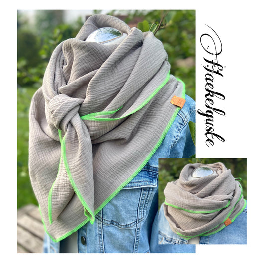 Musselintuch,  großes Dreieckstuch, Damen Schal, sand beige , neon grün, Musselintücher, Cupple