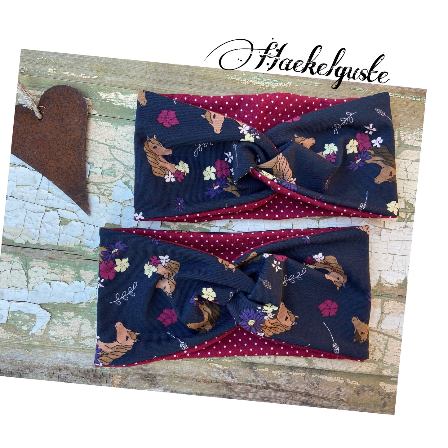 Stirnband "Pferde" Mädchen Haarband Twist vorn gedreht Turban dunkelblau Girl Pferd