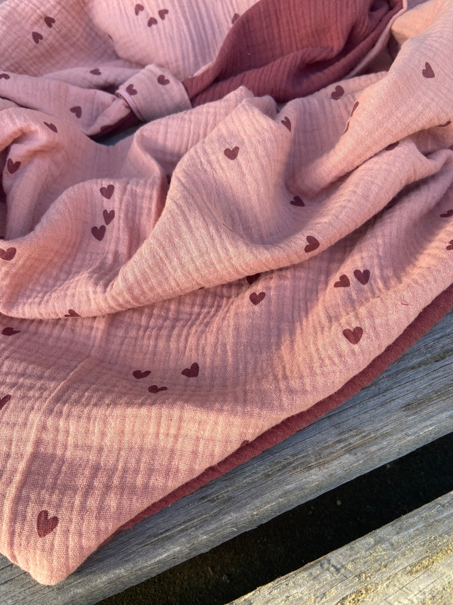 XXL Musselin Wende - Dreieckstuch / großes Tuch Damen / Geschenk Geburtstag Mama / Pünktchen Herzchen rostrot aprikose / Muttertag