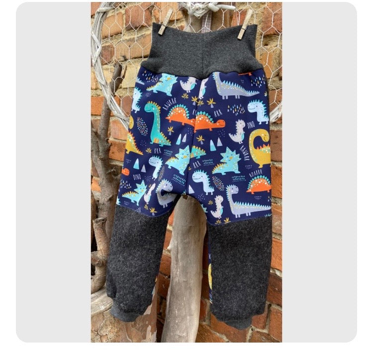 Wollwalk Hose mit Besatz Knie Po aus Softshell Überhose Outdoor Pants gefütterte Hose unisex Waldkindergarten warme Hose