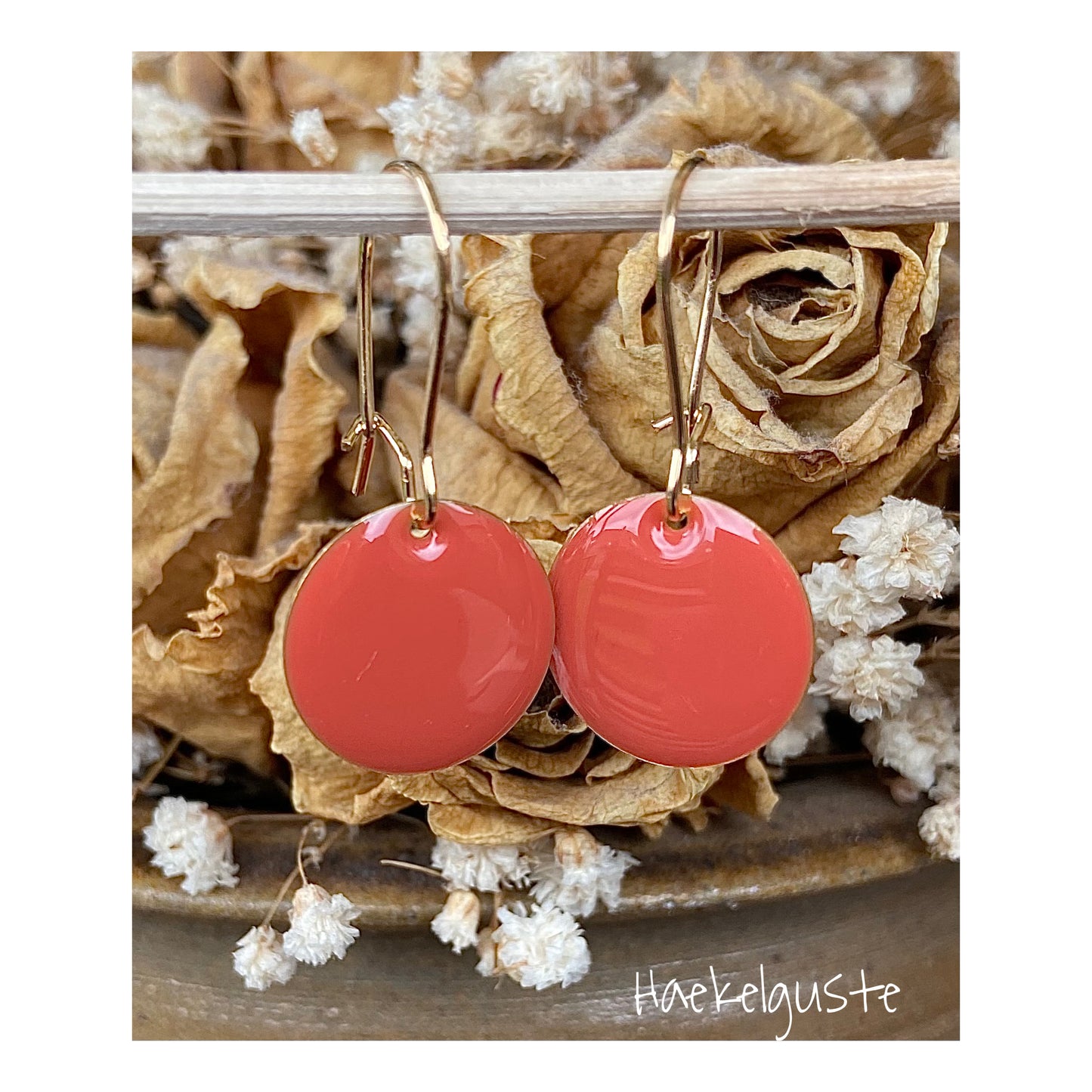 Emaille Ohrhänger Plättchen Koralle apricot 16 mm Ohrringe