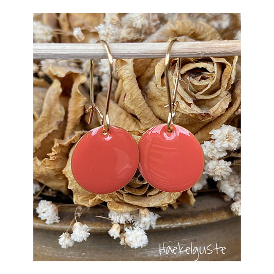 Emaille Ohrhänger Plättchen Koralle apricot 16 mm Ohrringe
