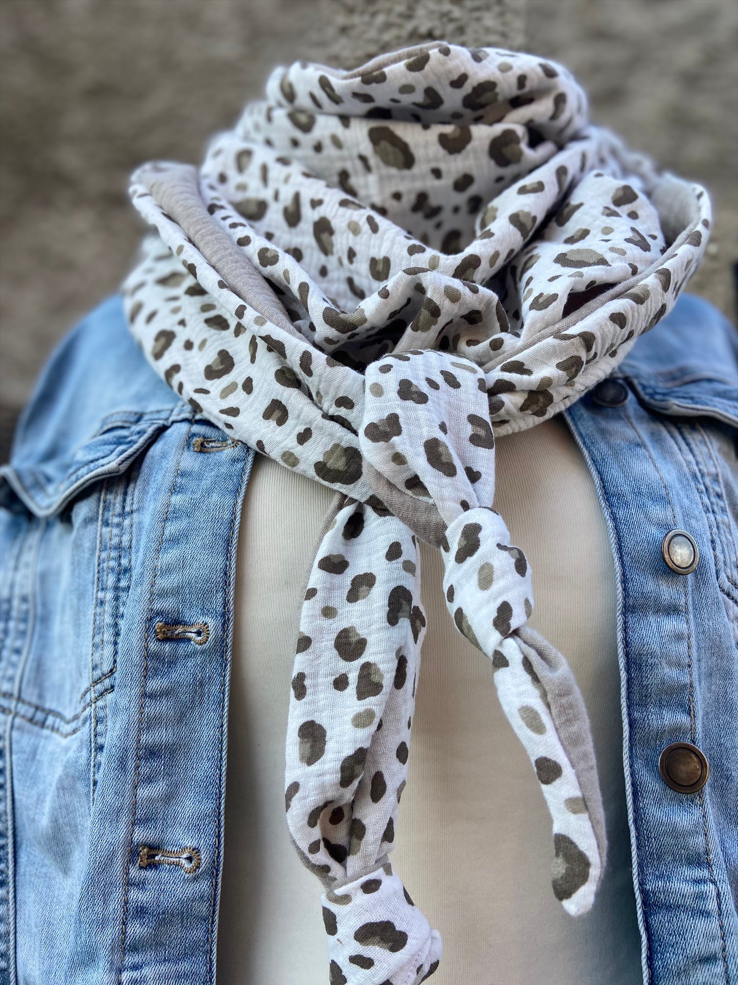 XXL Musselin Wende - Dreieckstuch Musselin leopardenprint großes Tuch Damen Musselintuch Geschenk Geburtstag Mama
