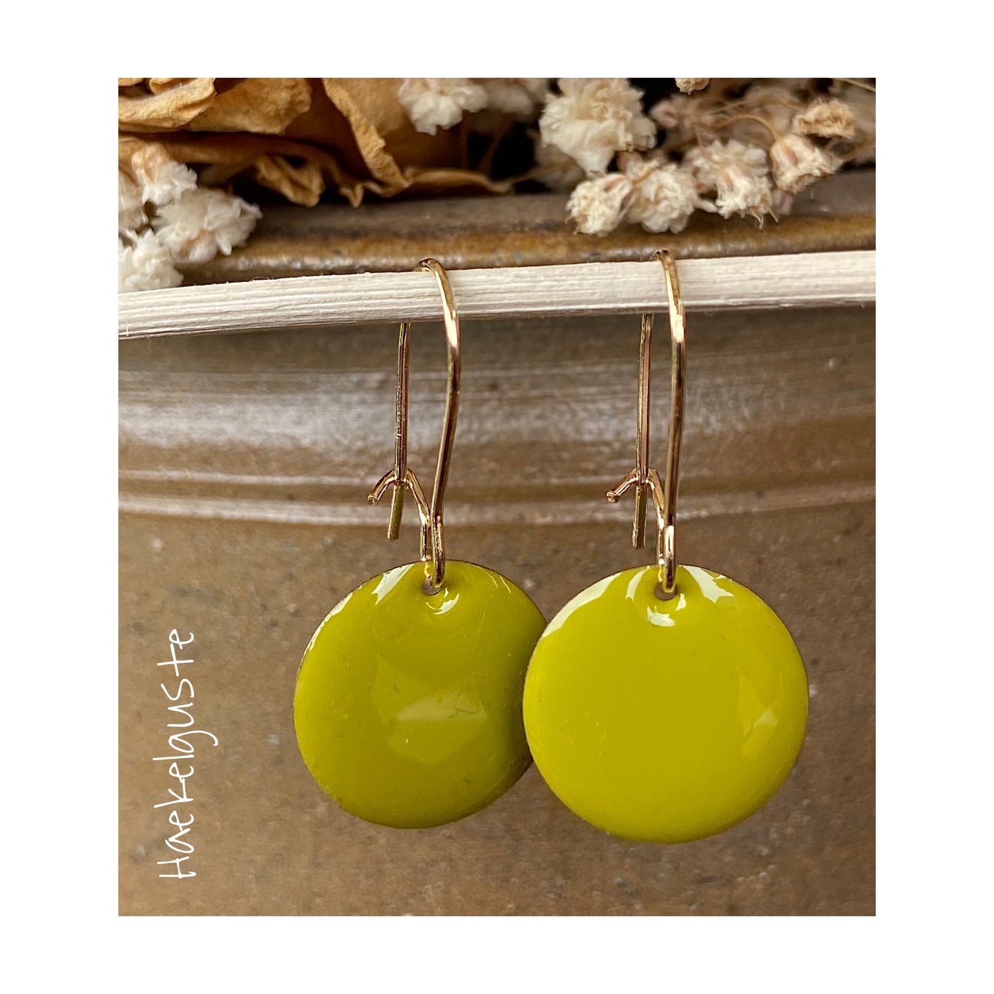 Emaille Ohrhänger Plättchen Kiwi grün  16 mm Ohrringe