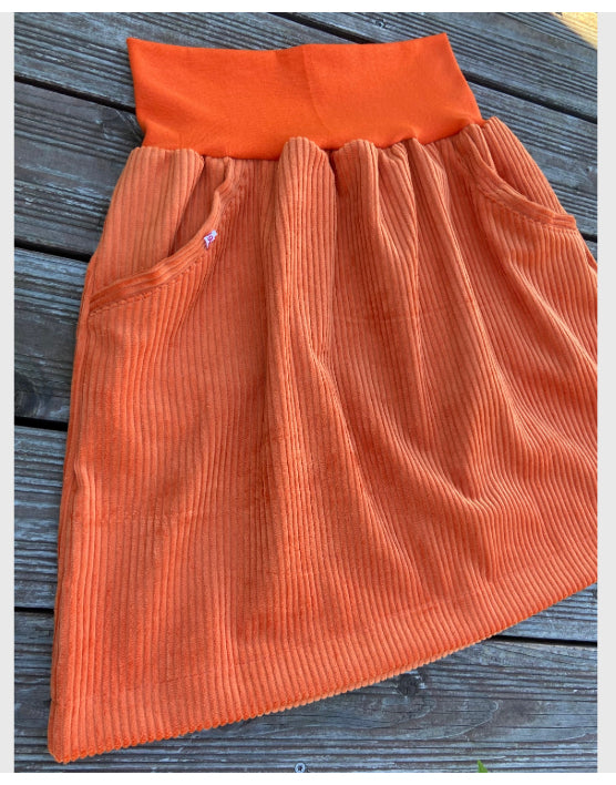 Cord Rock orange Breitcord Rock Cord A-Form Damen Rock mit Taschen Herbst Hüftrock Taillienrock