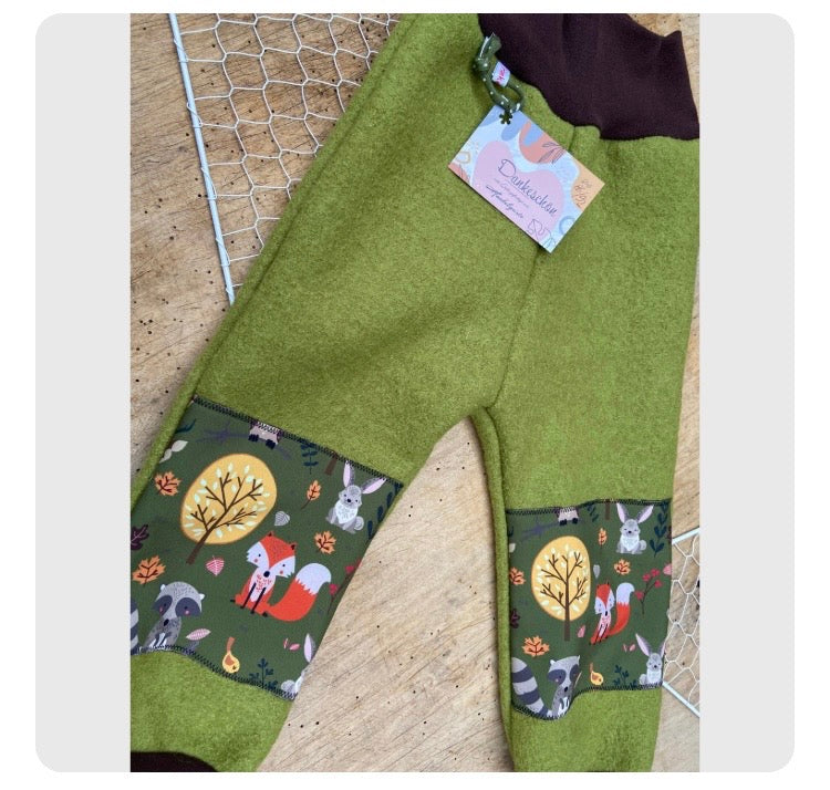 Wollwalk Hose mit Besatz Knie Po aus Softshell Überhose Outdoor Pants gefütterte Hose unisex Waldkindergarten warme Hose