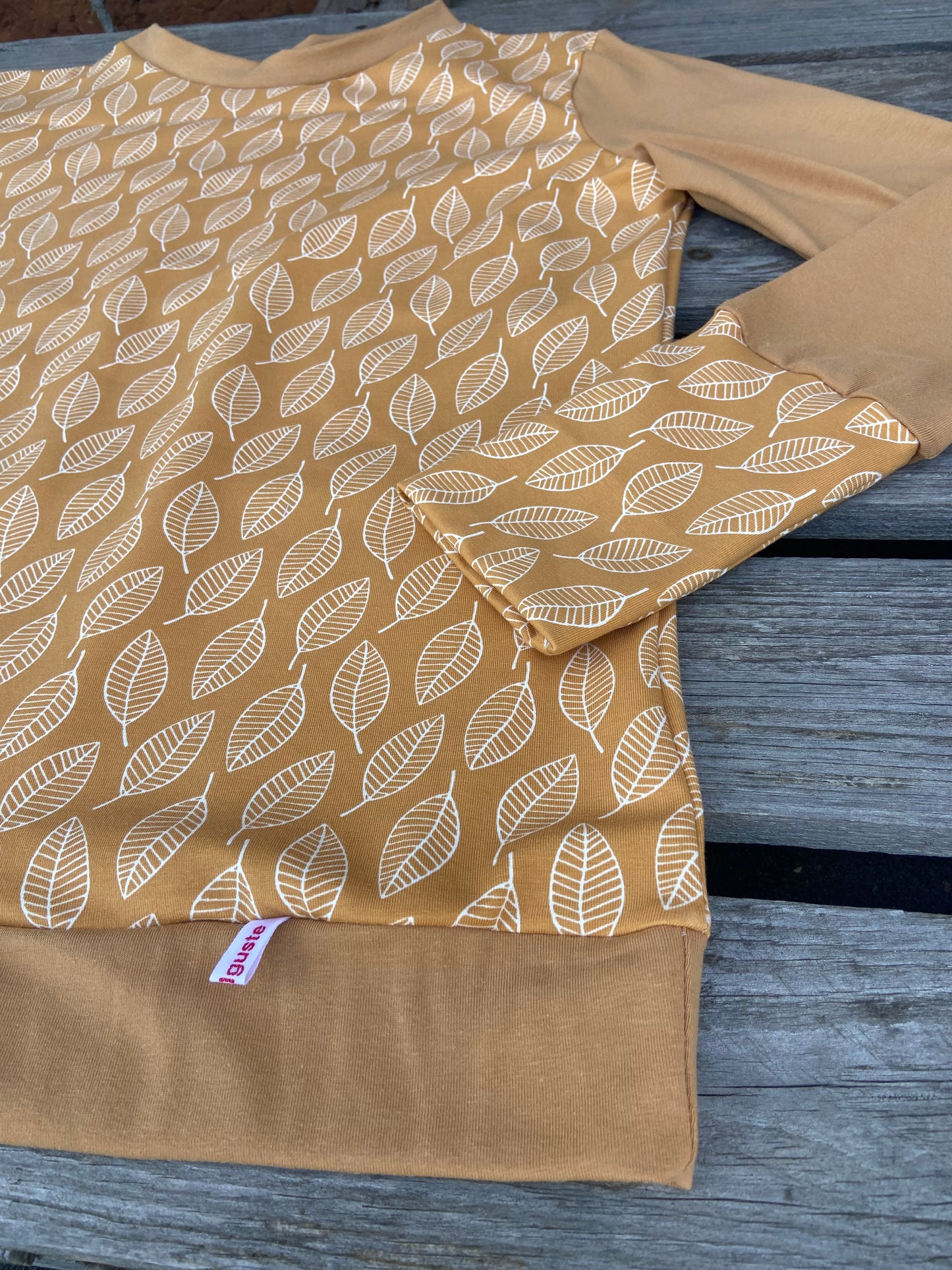 Langarmshirt Bio Jersey Blätter Retro Shirt, Maisgelb , senfgelb , okker , gelb