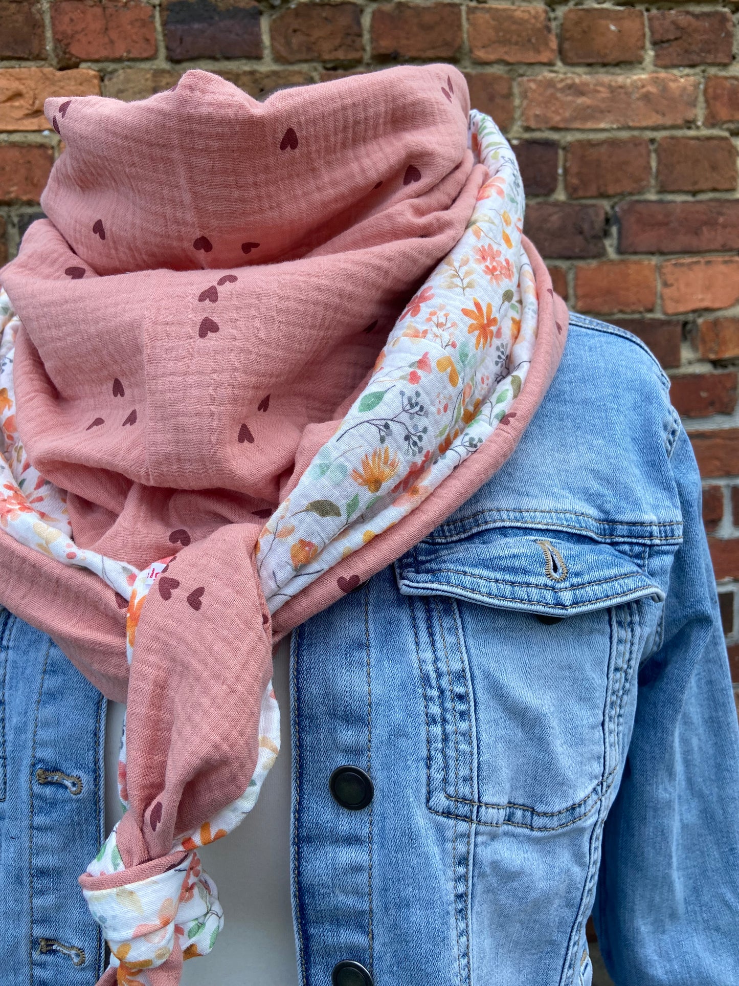 XXL Musselin Wende - Dreieckstuch Musselin Blümchen großes Tuch Damen Musselintuch Geschenk Geburtstag Mama