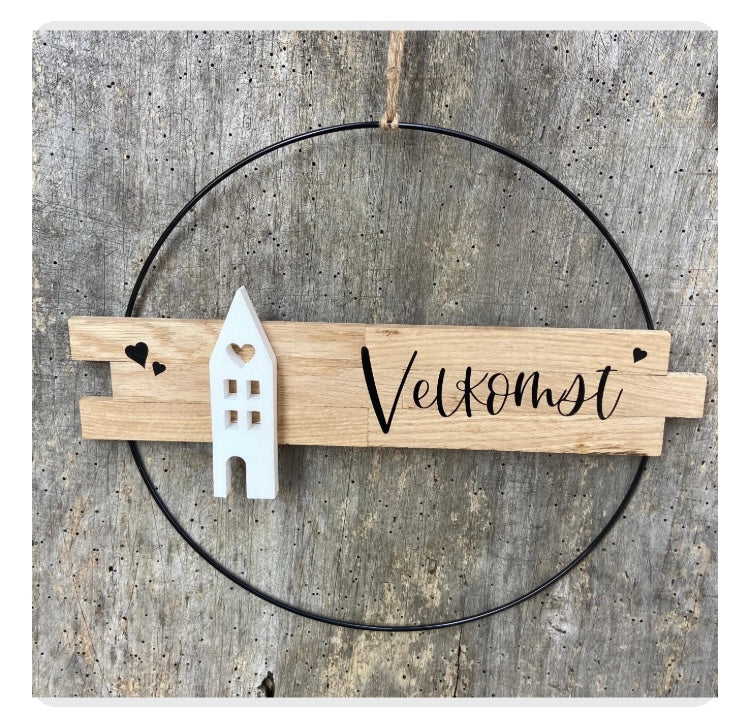 30 cm großer Türkranz Velkomst Norwegen Willkommen Haus Metallring Geschenk Hauseinweihung Freundin Türschild Holzschild Eingang
