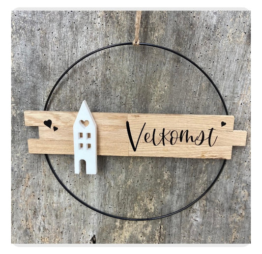30 cm großer Türkranz Velkomst Norwegen Willkommen Haus Metallring Geschenk Hauseinweihung Freundin Türschild Holzschild Eingang