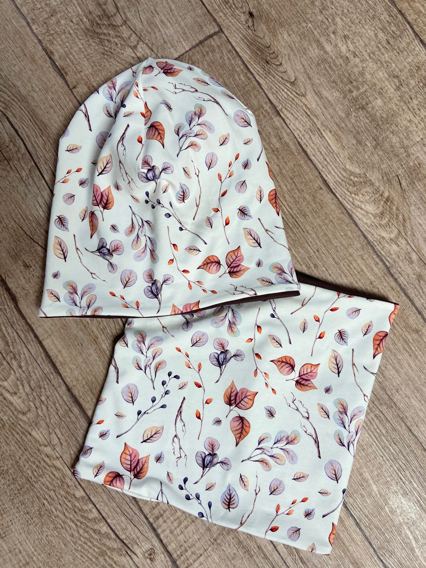 Beanie Blätter & Loop im Set Mädchen Herbst Übergang Doppellagig