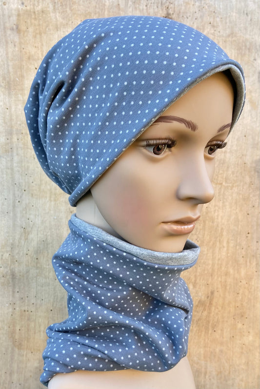 Beanie Set Pünktchen grau , Hipster Mütze Girl , graue Mütze