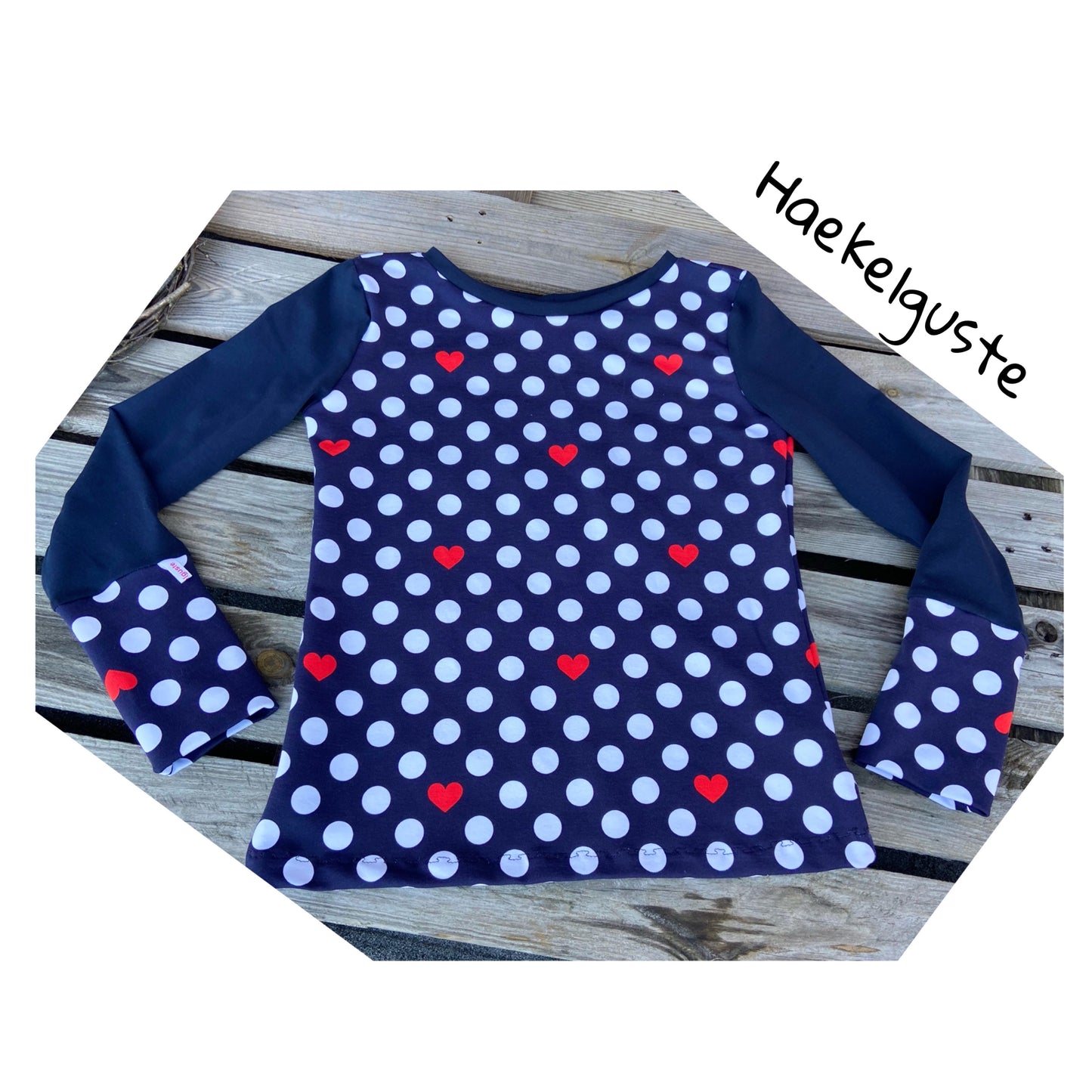 HerzPunkt Langarmshirt Damen, dunkelblau, Punkte,Herz, rot weiß dunkelblau , Shirt retro