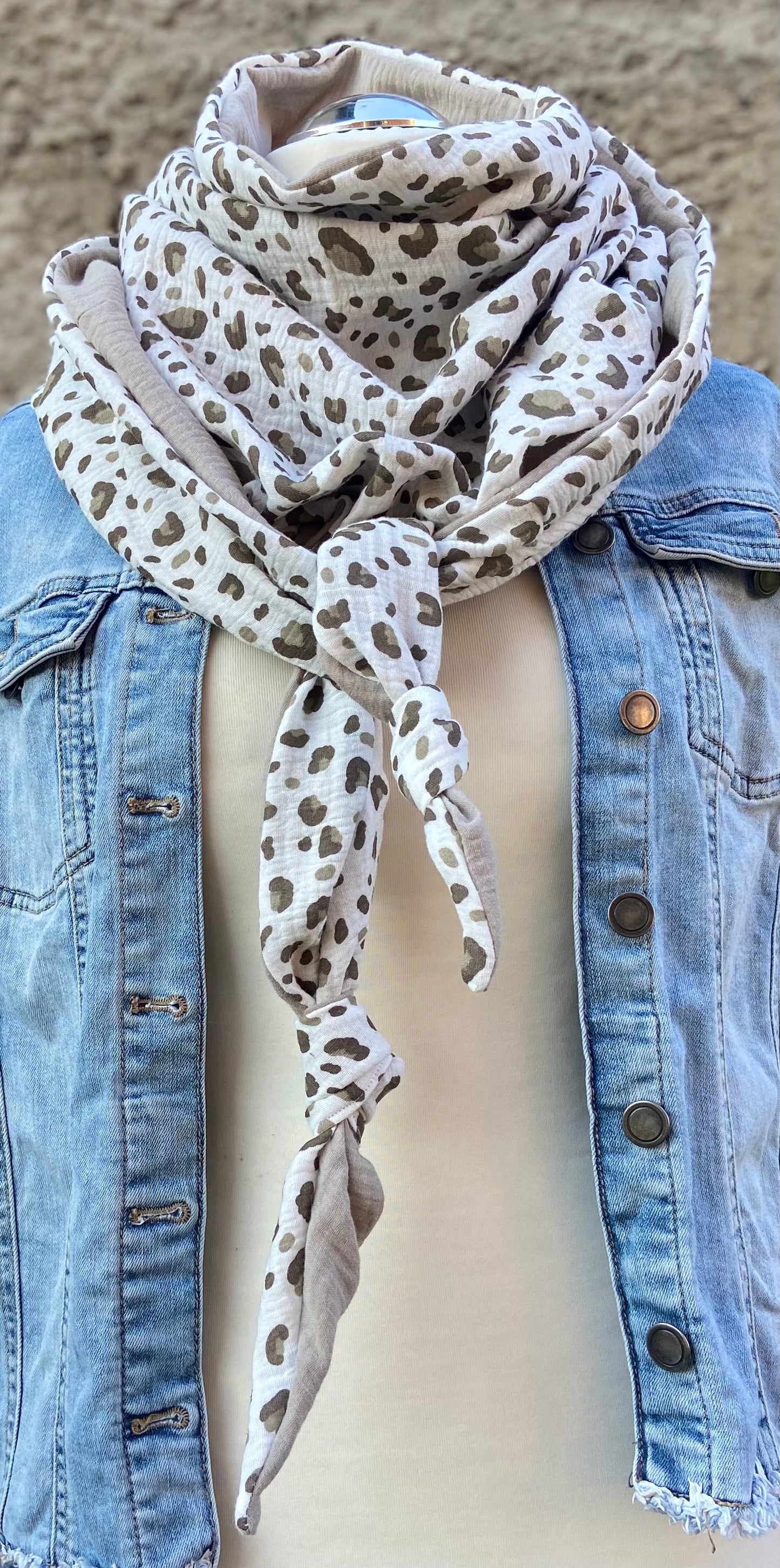 XXL Musselin Wende - Dreieckstuch Musselin leopardenprint großes Tuch Damen Musselintuch Geschenk Geburtstag Mama