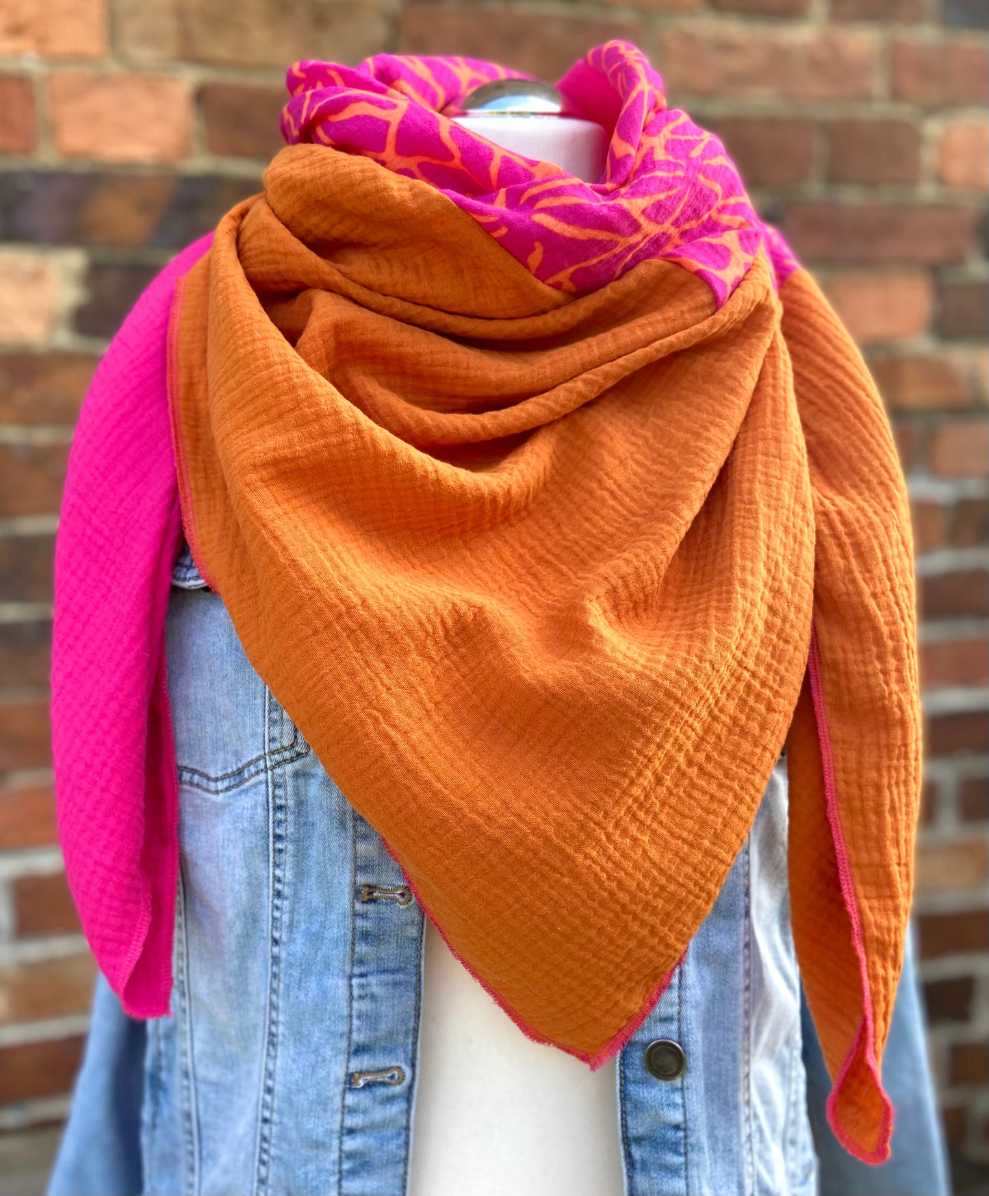 XXl Musselintuch großes Dreieckstuch, Damen Schal, orange , pink , neon, Streifen , Blockstreifen Musselintücher, Stilltuch , Strandlaken