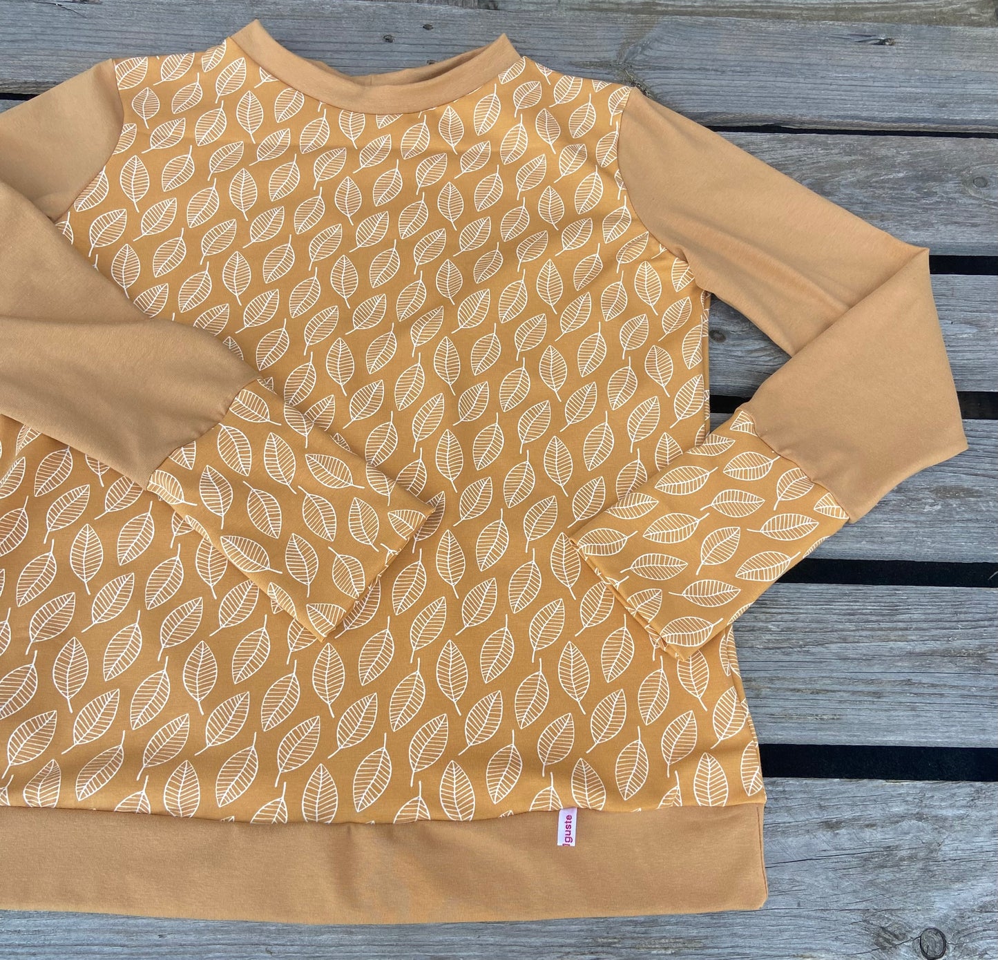 Langarmshirt Bio Jersey Blätter Retro Shirt, Maisgelb , senfgelb , okker , gelb