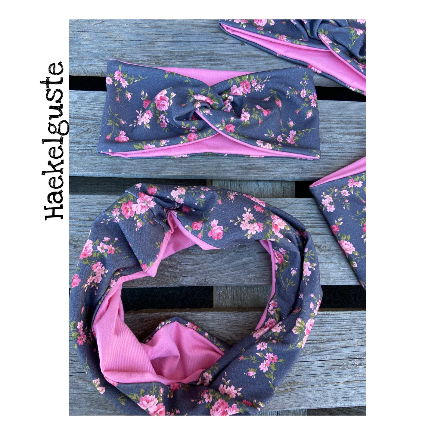 Jersey oder Fleece Set " Blümchen " Kinder Mütze Beanie Loop Set Übergang gefüttert Herbstmütze Wintermütze Rosen grau blau Longbeanie Schal