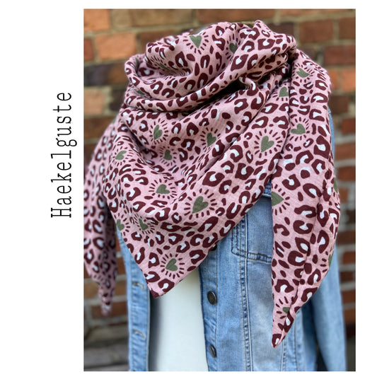 XXL Leo Musselin rosa großes Dreieckstuch Leoprint Damen Schal Geschenk Freundin Herzmensch