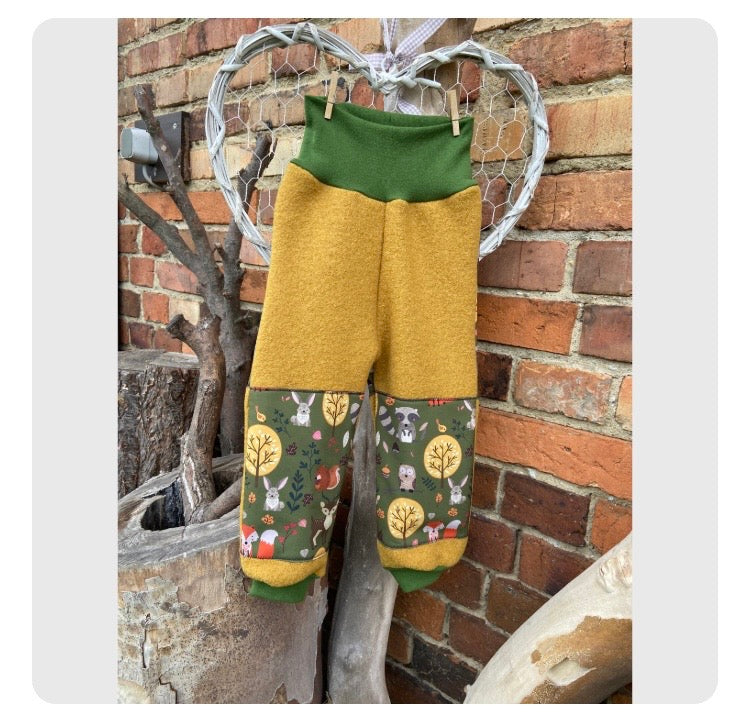 Wollwalk Hose mit Besatz Knie Po aus Softshell Überhose Outdoor Pants gefütterte Hose unisex Waldkindergarten warme Hose